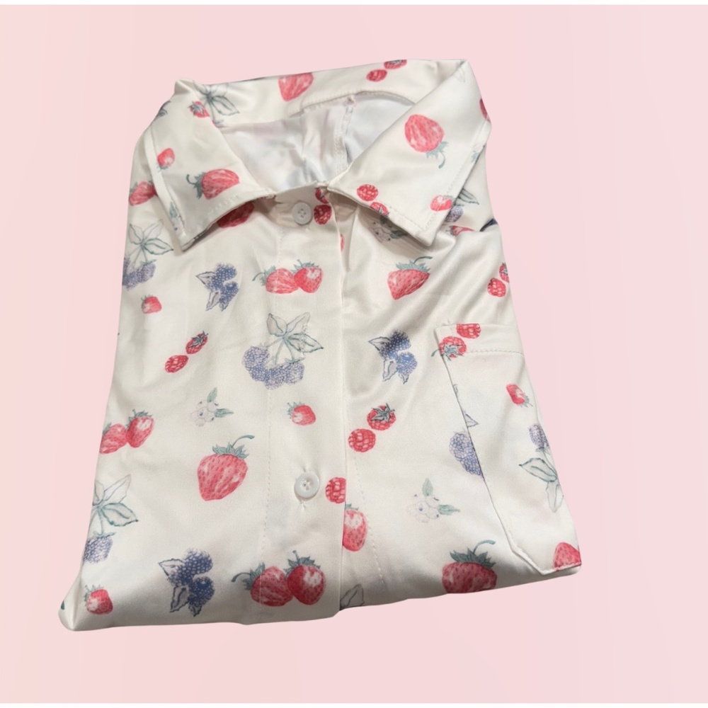Pajama 2-Piece Floral, (M), spandex/polyster. Button Down, Long Sleeve, Wide Leg